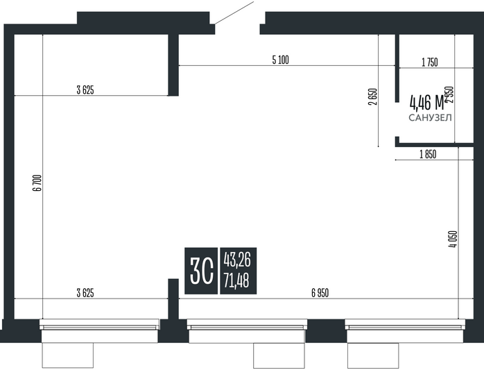 Продажа 3-комнатной квартиры 71,5 м², 2/15 этаж