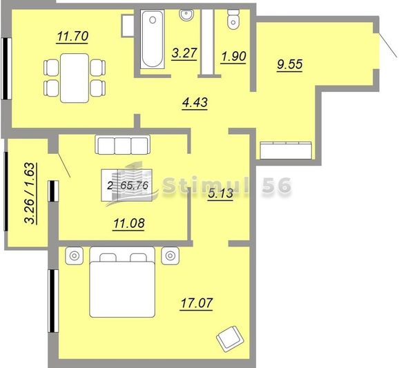 Продажа 2-комнатной квартиры 65,8 м², 2/17 этаж