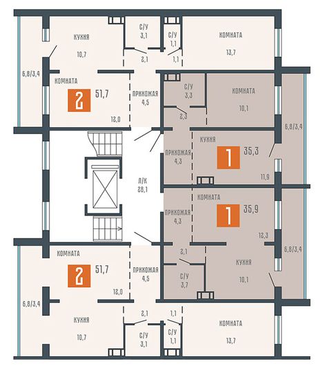 Продажа 2-комнатной квартиры 51,7 м², 3/10 этаж