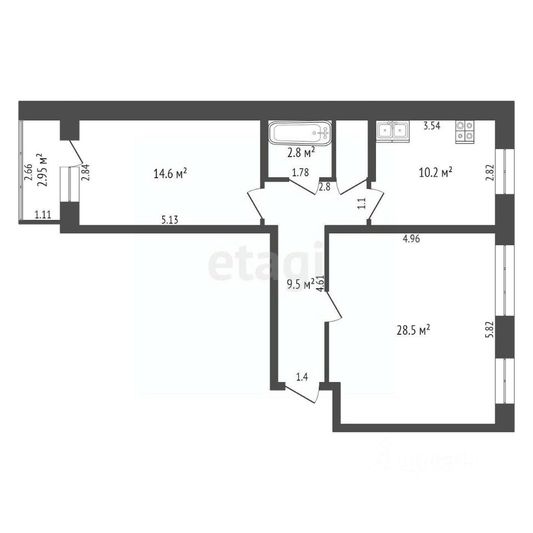 Продажа 2-комнатной квартиры 66,9 м², 2/5 этаж