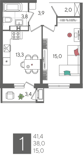 Продажа 1-комнатной квартиры 41,4 м², 20/24 этаж