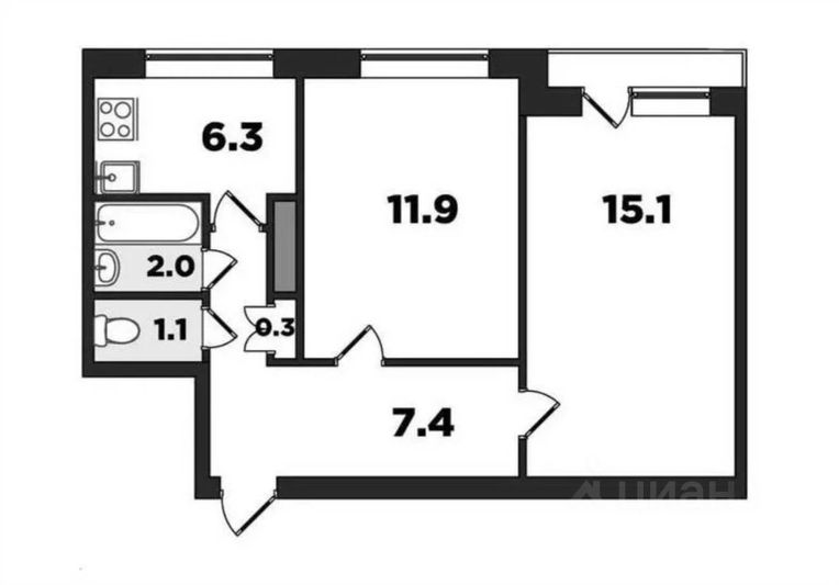 Продажа 2-комнатной квартиры 43,5 м², 6/9 этаж