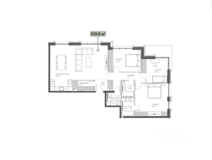 Продажа 4-комнатной квартиры 109,6 м², 35/48 этаж