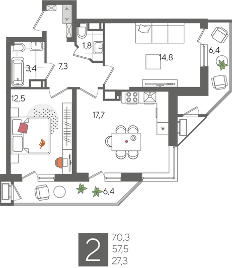 Продажа 2-комнатной квартиры 70,3 м², 20/24 этаж
