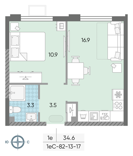 Продажа 1-комнатной квартиры 34,6 м², 16/24 этаж