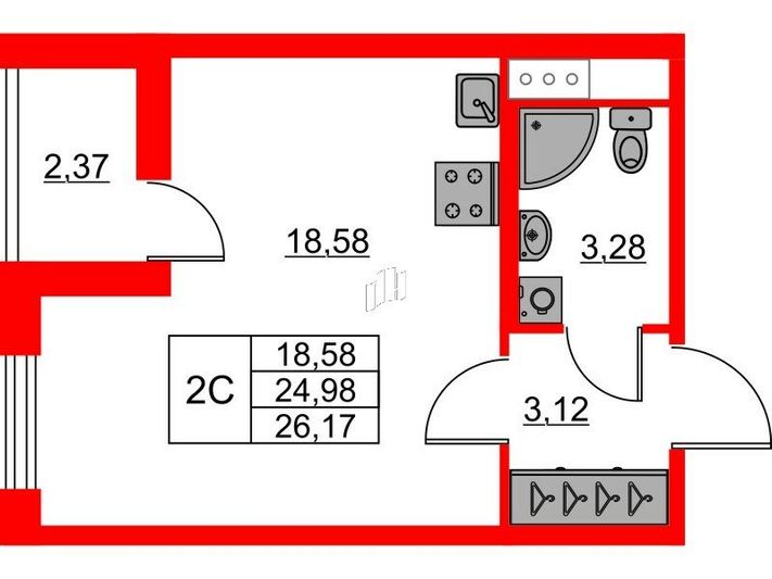 Продажа квартиры-студии 25 м², 18/23 этаж