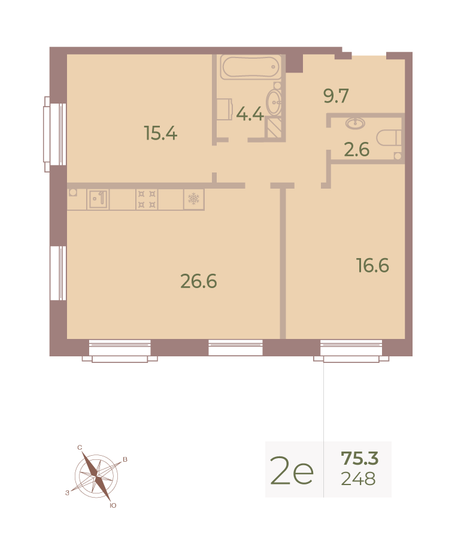 Продажа 2-комнатной квартиры 75,3 м², 6/9 этаж