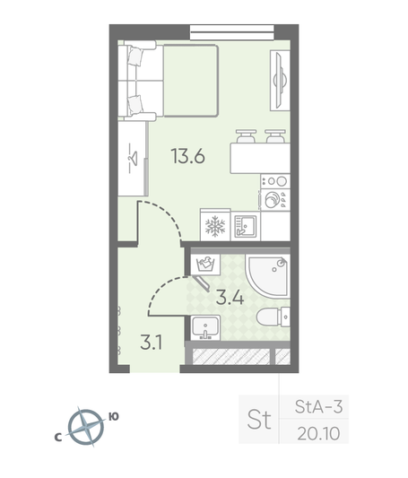 Продажа квартиры-студии 20,1 м², 2/25 этаж