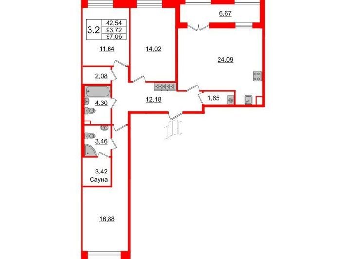 Продажа 3-комнатной квартиры 93,7 м², 2/12 этаж
