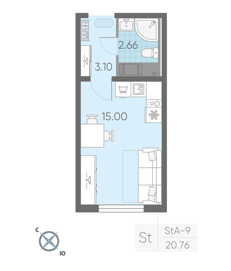 Продажа квартиры-студии 20,8 м², 7/19 этаж