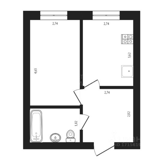 Продажа 1-комнатной квартиры 35,3 м², 3/4 этаж