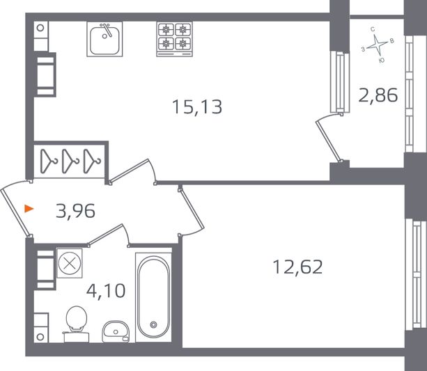 Продажа 1-комнатной квартиры 37,2 м², 3/15 этаж