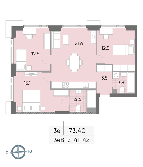 Продажа 3-комнатной квартиры 73,4 м², 41/52 этаж