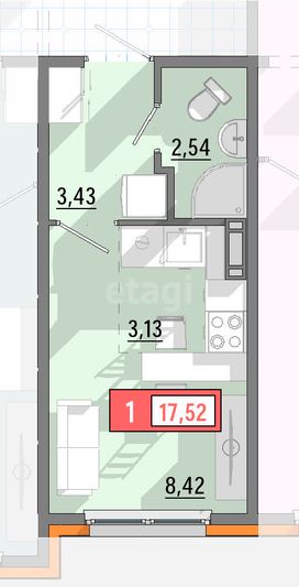 Продажа квартиры-студии 17,5 м², 1/8 этаж
