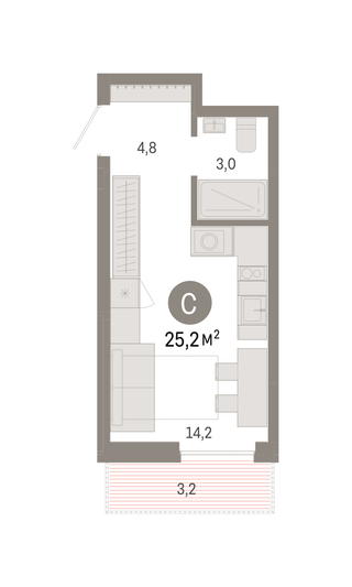 Продажа квартиры-студии 25,2 м², 4/8 этаж