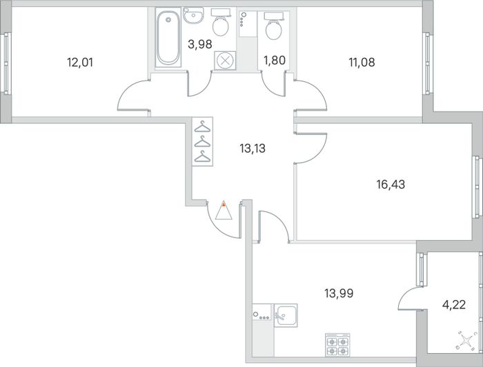 Продажа 3-комнатной квартиры 74,5 м², 4/8 этаж