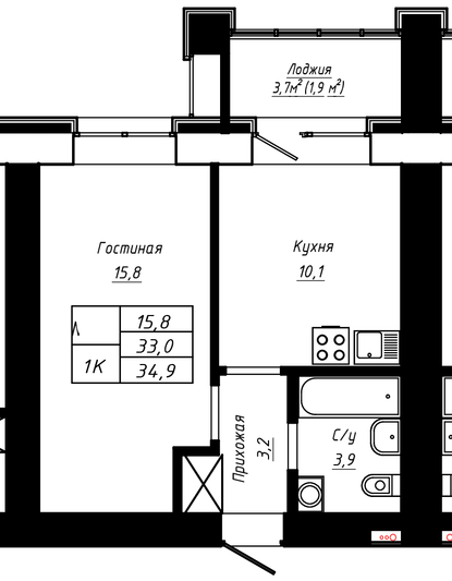 Продажа 1-комнатной квартиры 34,9 м², 4/16 этаж