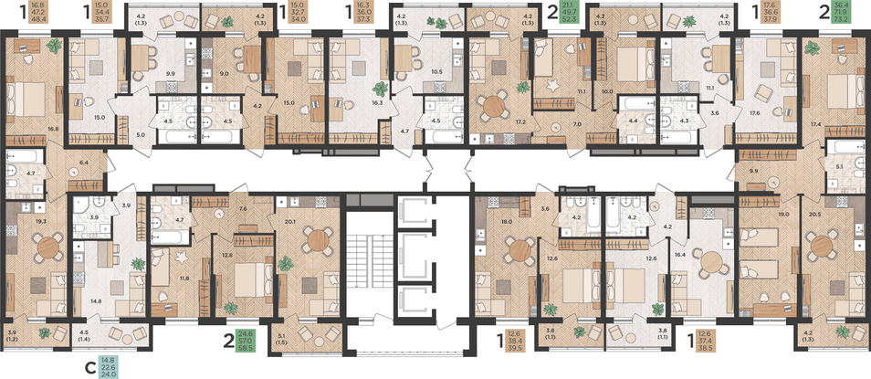 Продажа 2-комнатной квартиры 73,2 м², 10/24 этаж