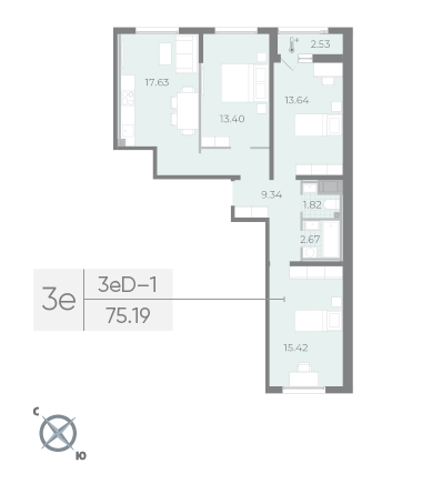 Продажа 3-комнатной квартиры 75,2 м², 11/17 этаж