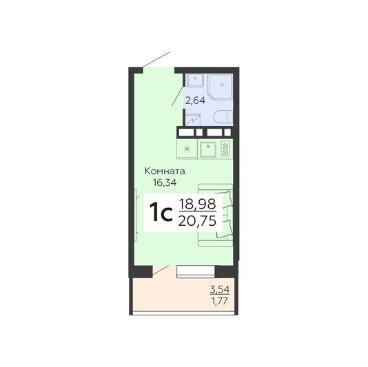 Продажа 1-комнатной квартиры 20,8 м², 14/18 этаж