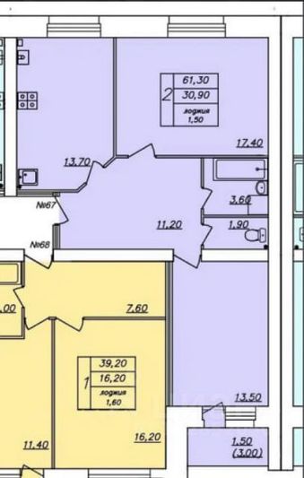 Продажа 2-комнатной квартиры 61,8 м², 4/5 этаж