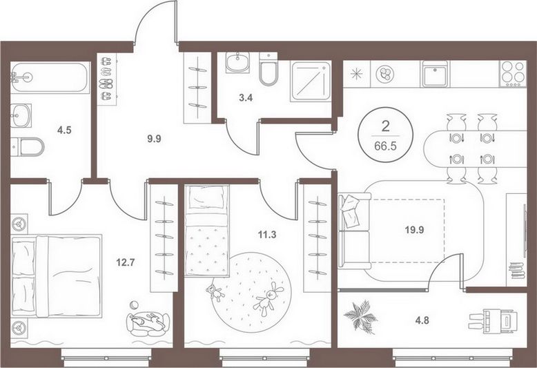 Продажа 2-комнатной квартиры 66,5 м², 2/18 этаж