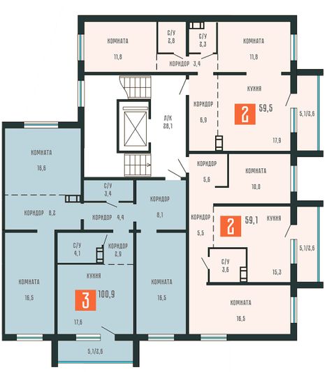 Продажа 2-комнатной квартиры 59,1 м², 9/10 этаж