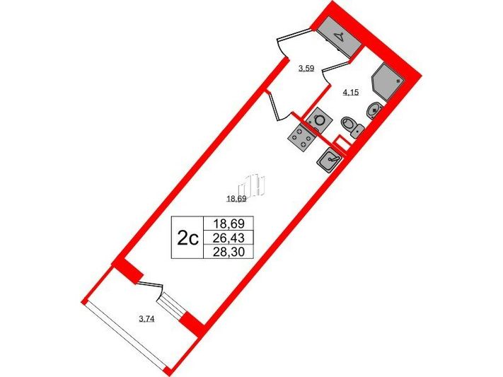 Продажа квартиры-студии 26,4 м², 1/4 этаж