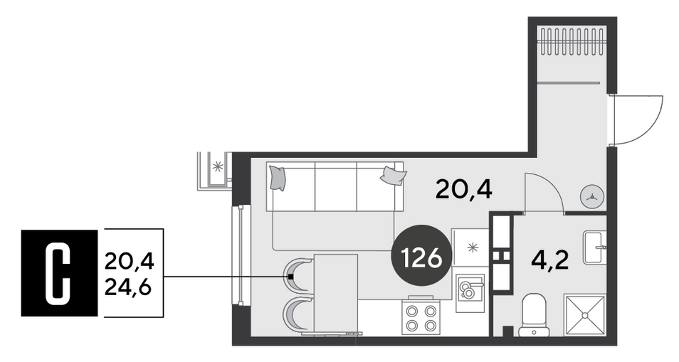 Продажа квартиры-студии 24,6 м², 14/18 этаж