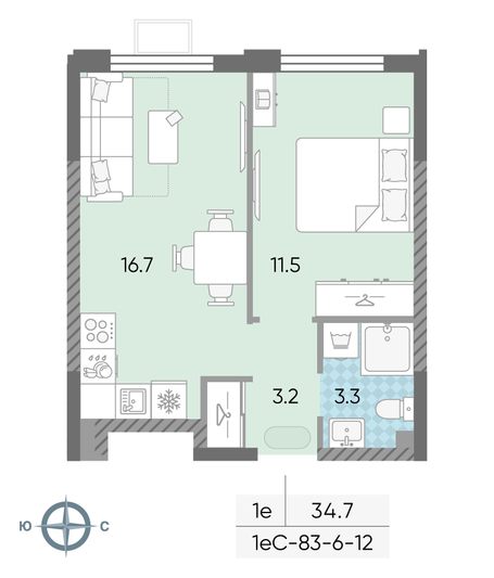 Продажа 1-комнатной квартиры 34,7 м², 10/24 этаж