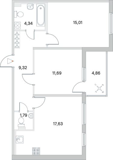 Продажа 2-комнатной квартиры 62,2 м², 1/5 этаж