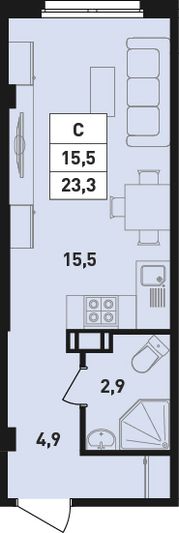 Продажа квартиры-студии 23,3 м², 6/18 этаж