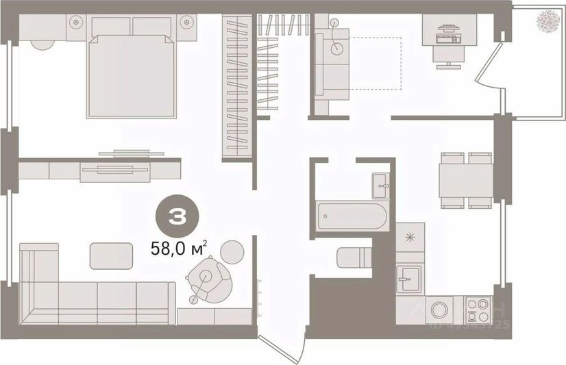 Продажа 3-комнатной квартиры 58,1 м², 2/5 этаж