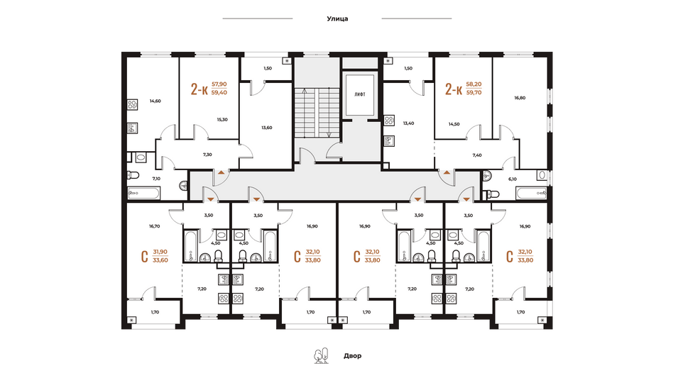 Продажа 2-комнатной квартиры 59,4 м², 2 этаж