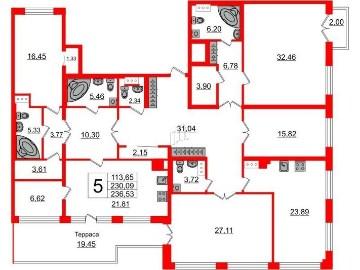 Продажа многокомнатной квартиры 231,7 м², 7/8 этаж