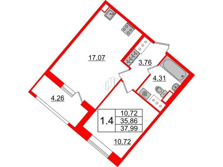 Продажа 1-комнатной квартиры 35,9 м², 8/20 этаж