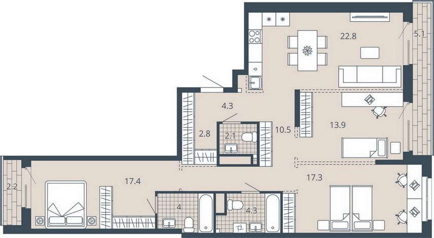 Продажа 3-комнатной квартиры 106,3 м², 15/23 этаж