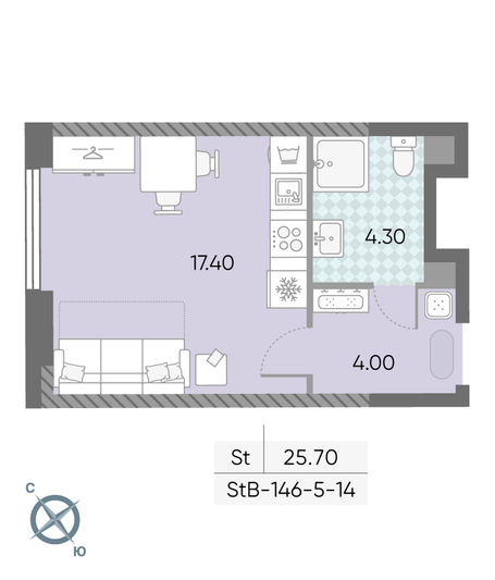 Продажа квартиры-студии 25,7 м², 7/58 этаж