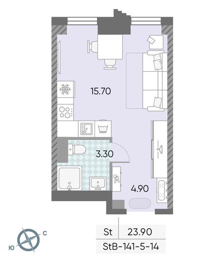 Продажа квартиры-студии 23,9 м², 14/58 этаж