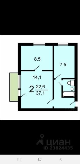Продажа 2-комнатной квартиры 36,4 м², 5/9 этаж