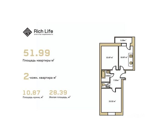 Продажа 2-комнатной квартиры 52 м², 6/18 этаж