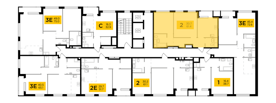 Продажа 2-комнатной квартиры 61,4 м², 6/22 этаж