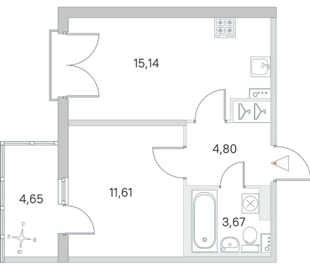 Продажа 1-комнатной квартиры 36,6 м², 4/4 этаж