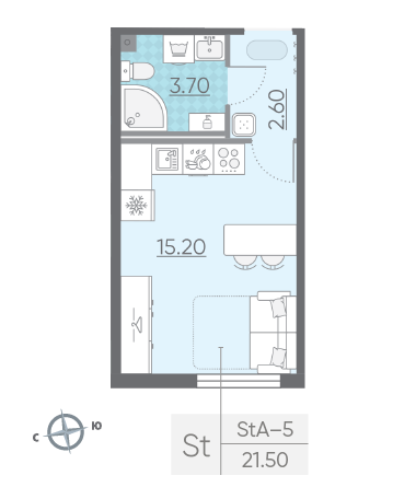 Продажа квартиры-студии 21,5 м², 2/18 этаж