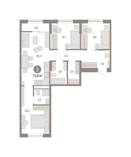 Продажа 3-комнатной квартиры 77 м², 7/7 этаж