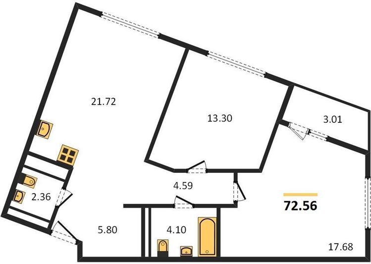 Продажа 2-комнатной квартиры 72,6 м², 22/25 этаж