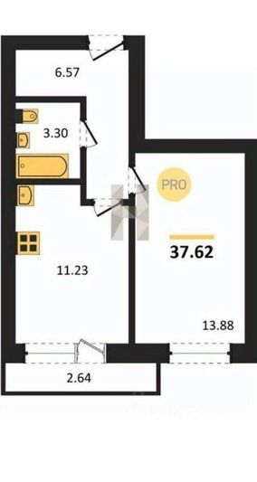 Продажа 1-комнатной квартиры 37 м², 1/6 этаж