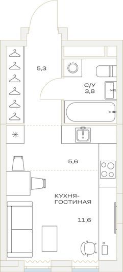 Продажа квартиры-студии 26,3 м², 9/23 этаж