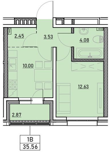 Продажа 1-комнатной квартиры 35,6 м², 4/13 этаж