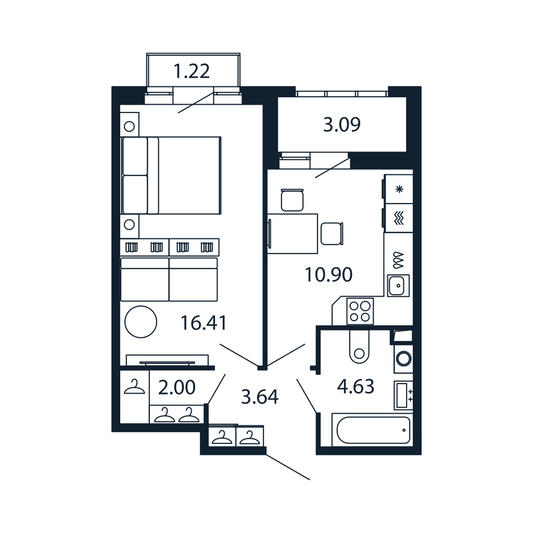 Продажа 1-комнатной квартиры 37,1 м², 2/13 этаж